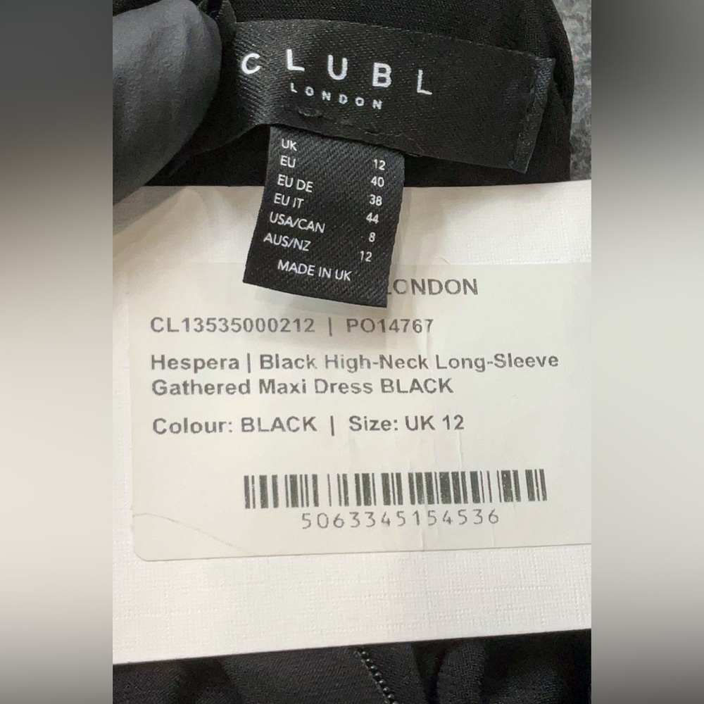 NWT Club L London BLACK Hespera Runched Long Sleeve Mock Neck Gown with Slit - Picture 7 of 7